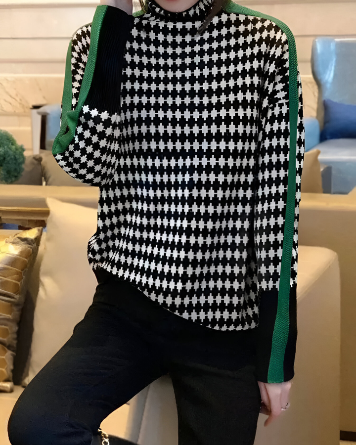 Linea™ – Elegant Tröja med Hög Krage och Geometriskt Mönster