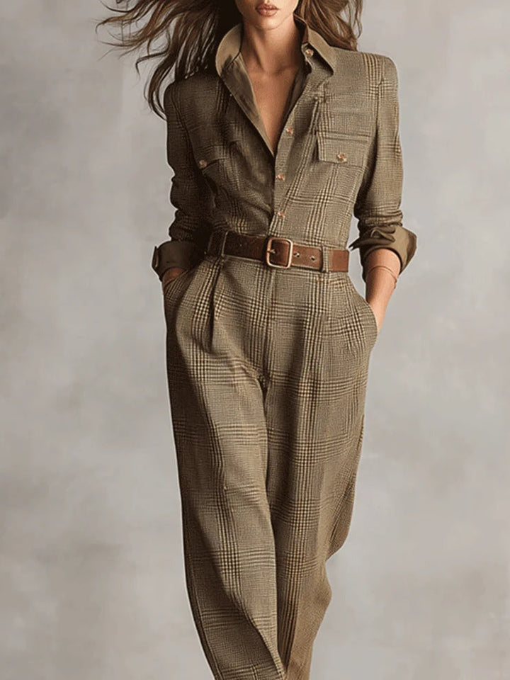 Mellura™ - Skräddarsydd Tweed-Rutig Jumpsuit med Förfinade Detaljer